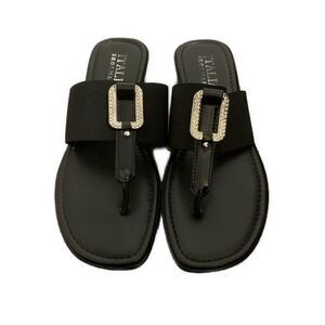Italian ShoeMakers Solid Black Thong Rhinestone Flat Sandals Sides 7